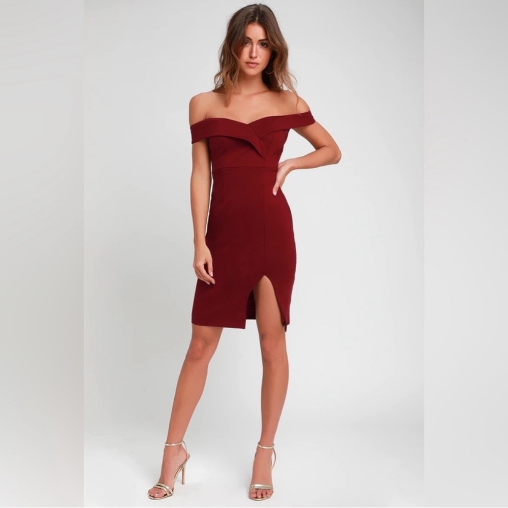 Lulus off the shoulder burgundy dress